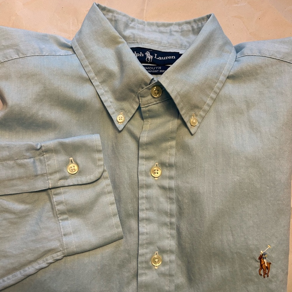 Ralph Lauren Mens 16/33 Blue Yarmouth Cotton Pinpoint Oxford Flesh Pony